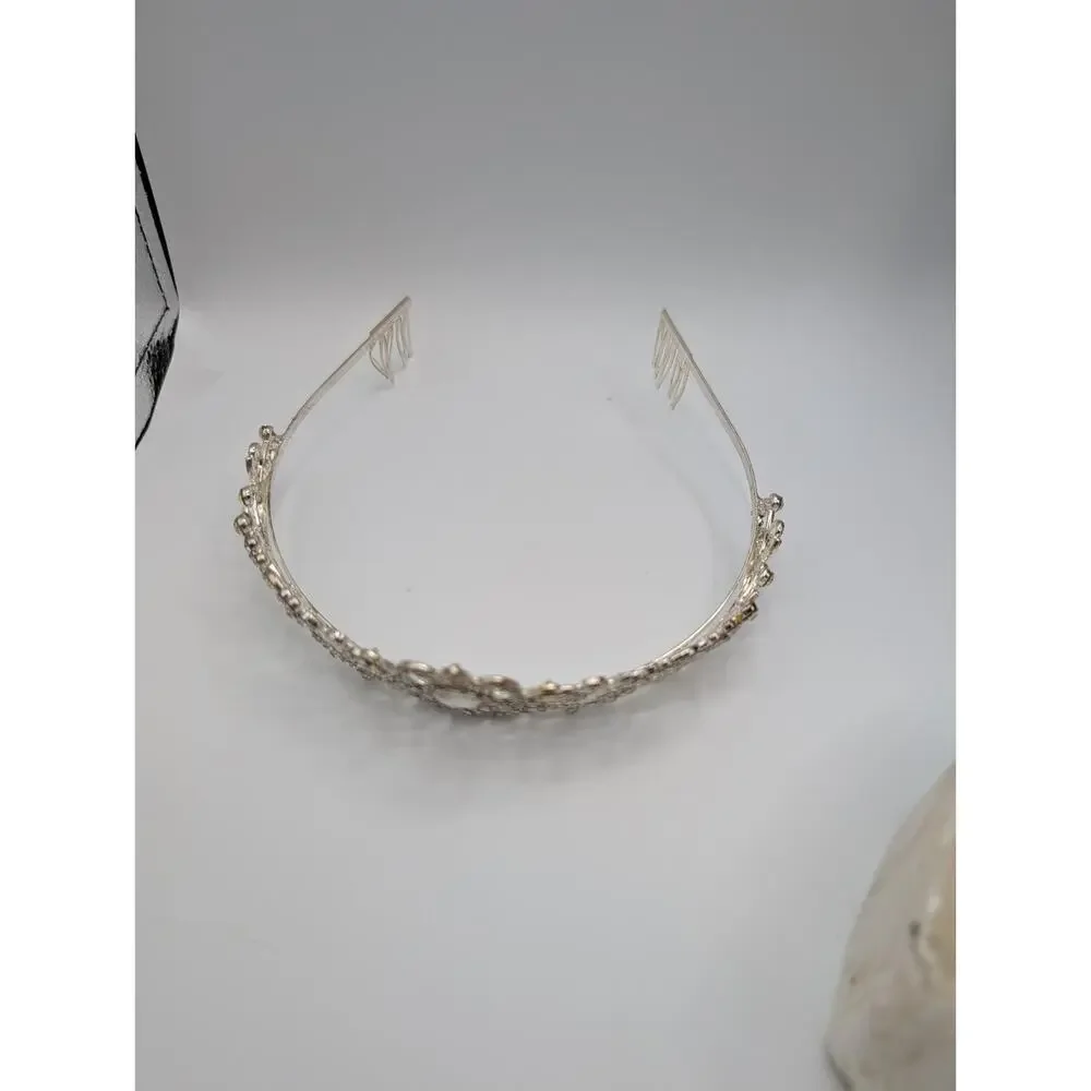 Elegant Silver Tone Rhinestone Tiara Headband Crown with Combs Wedding Prom